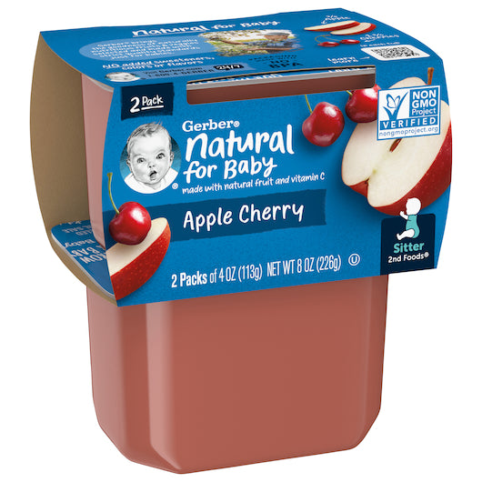 (2 pack of 4 Oz) Gerber 2nd Foods Apple Cherry Baby Food 8 Ounce Size - 8 Per Case.