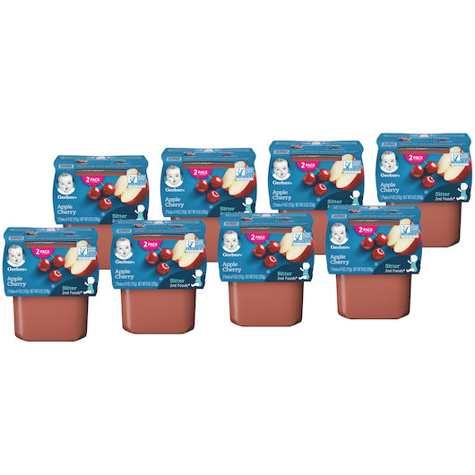 (2 pack of 4 Oz) Gerber 2nd Foods Apple Cherry Baby Food 8 Ounce Size - 8 Per Case.