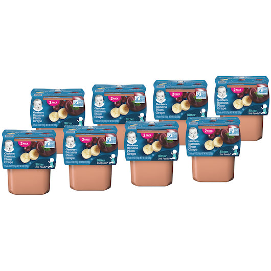 (2 pack of 4 Oz) Gerber 2nd Foods Banana Plum Grape Baby Food 8 Ounce Size - 8 Per Case.