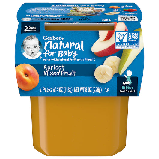(2 pack of 4 Oz) Gerber 2nd Foods Apricot Mixed Fruit Baby Food 8 Ounce Size - 8 Per Case.