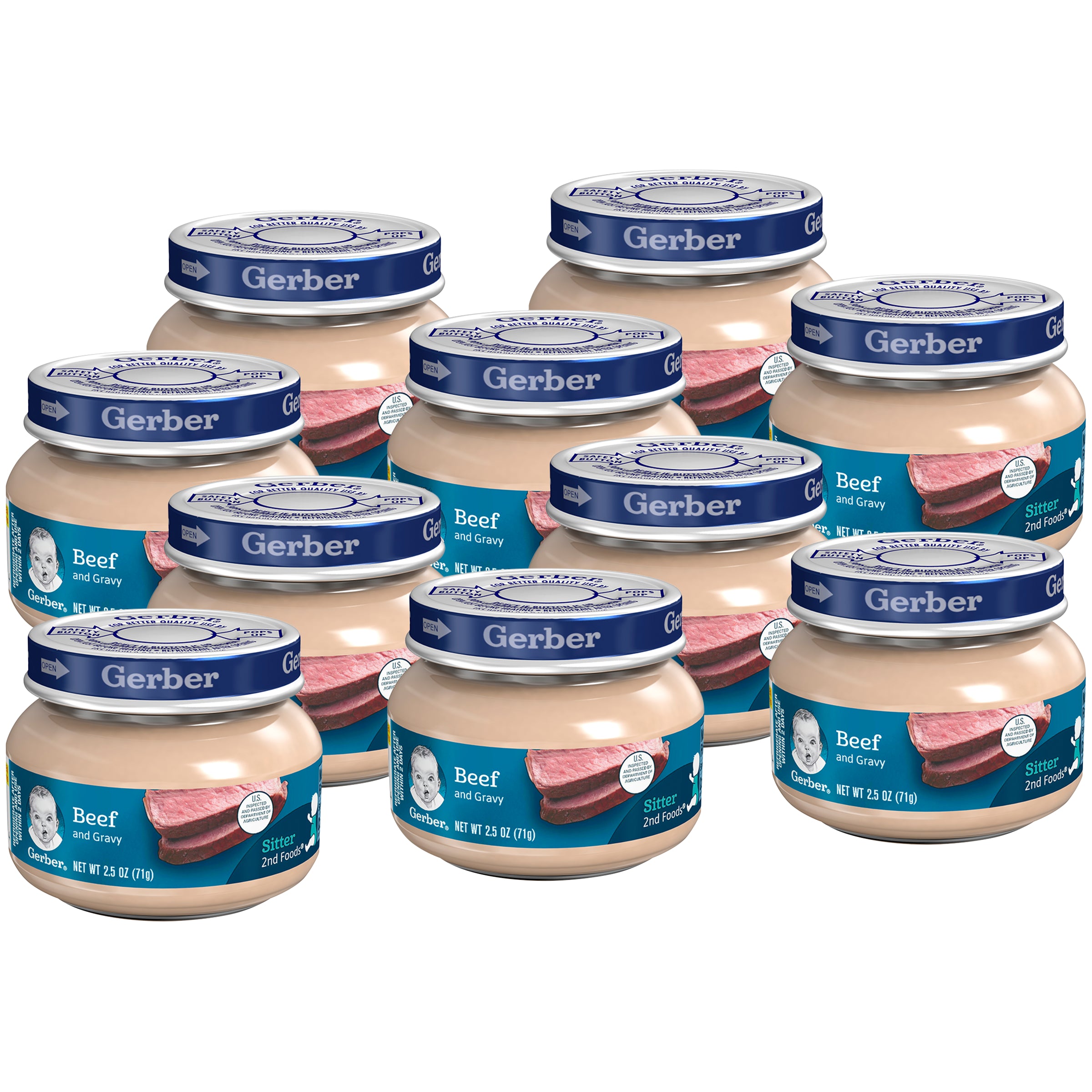 Gerber 2nd Foods Beef & Gravy Baby Food Jars 2.5 Ounce Size - 10 Per Case.