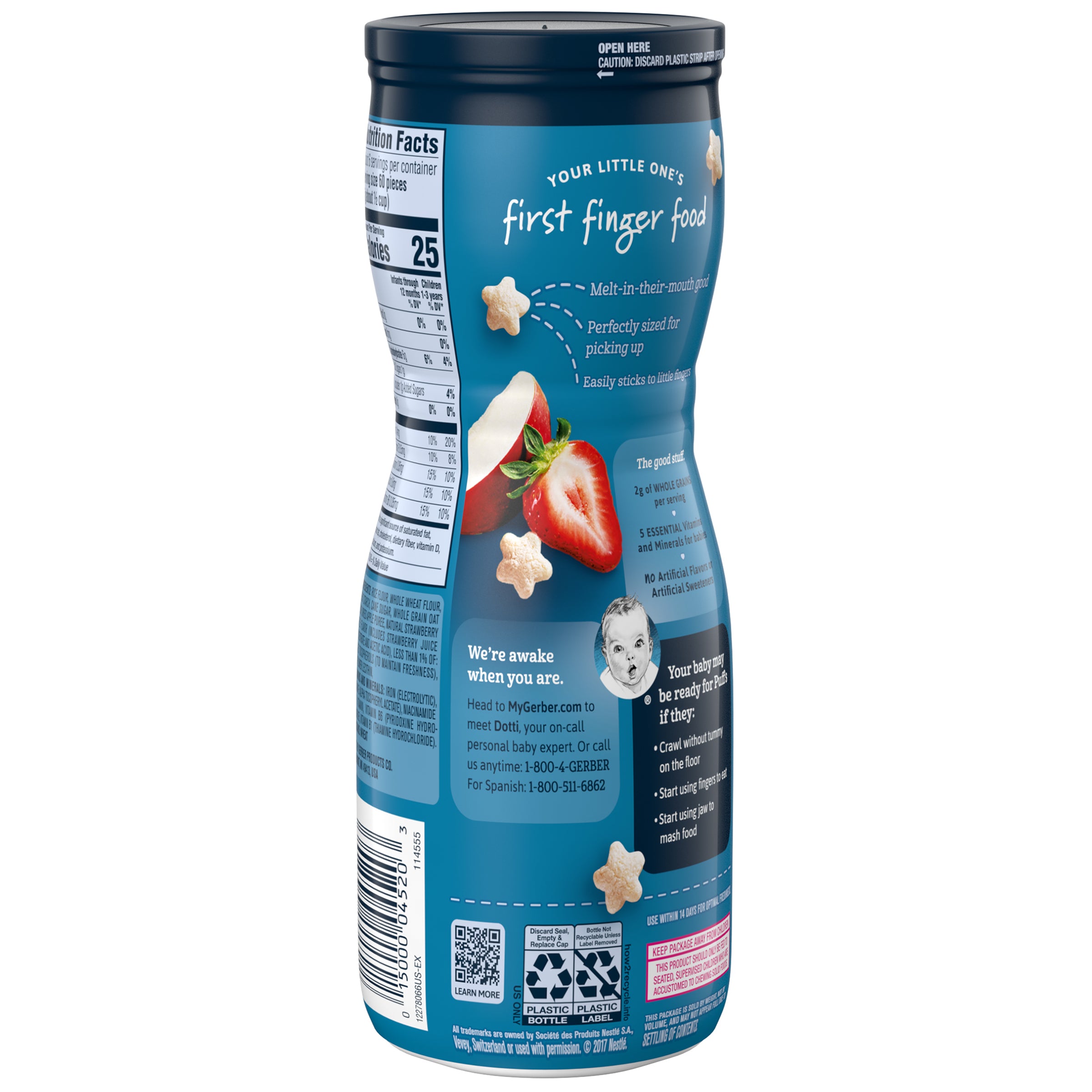 Gerber Graduates Cereal Snacks Strawberry Apple Puffs 1.48 Ounce Size - 6 Per Case.