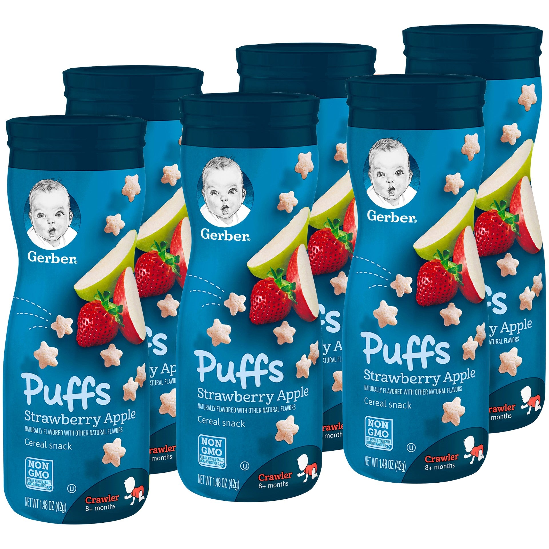 Gerber Graduates Cereal Snacks Strawberry Apple Puffs 1.48 Ounce Size - 6 Per Case.