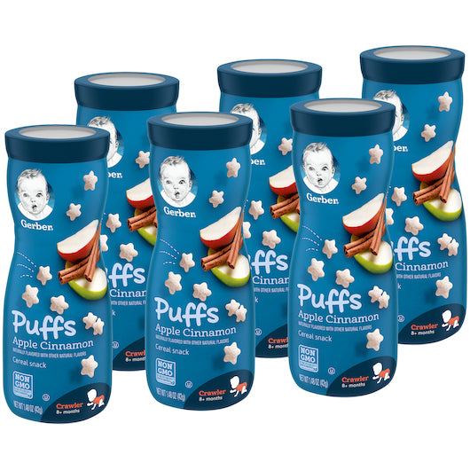 Gerber Graduates Cereal Snacks Apple Cinnamon Puffs 1.48 Ounce Size - 6 Per Case.