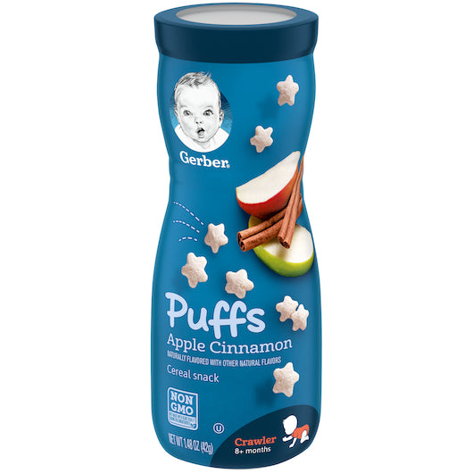 Gerber Graduates Cereal Snacks Apple Cinnamon Puffs 1.48 Ounce Size - 6 Per Case.
