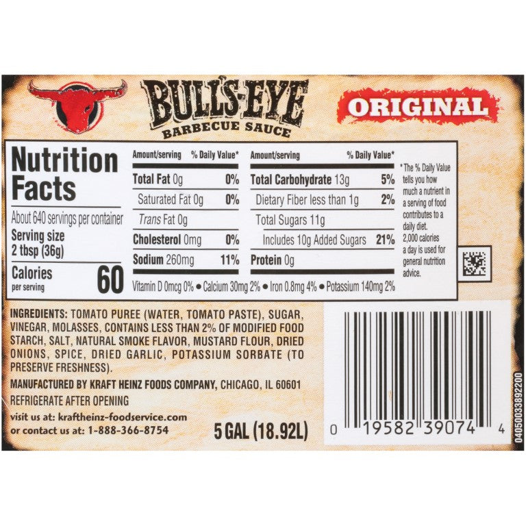 Bull's Eye Original BBQ Sauce 5 gal. Pail - 1 Per Case.