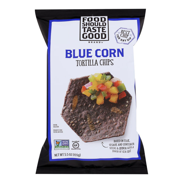 Food Should Taste Good Blue Corn Tortilla Chips - Blue Corn - Case of 12 - 5.5 Ounce.