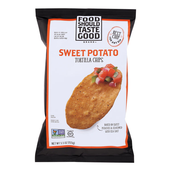 Food Should Taste Good Sweet Potato Tortilla Chips - Sweet Potato - Case of 12 - 5.5 Ounce.