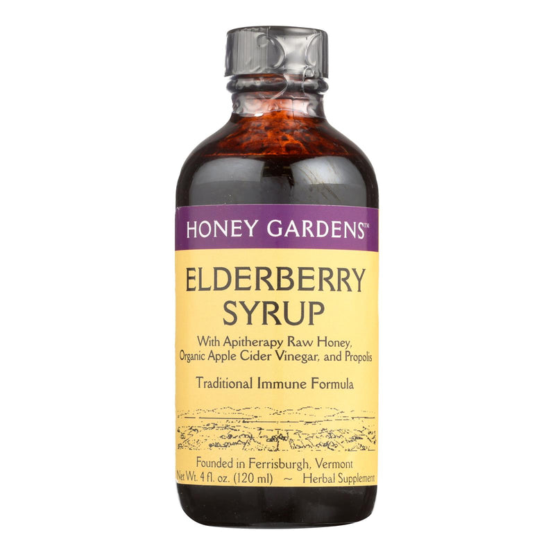 Honey Gardens Apiaries Elderberry Syrup - Apitherapy Raw Honey - Propolis and Elderberries - Cough - 4 Ounce