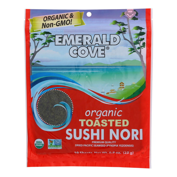Emerald Cove Organic Pacific Sushi Nori - Toasted - Silver Grade - 10 Sheets - Case of 6