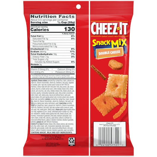 Cheez-It Double Cheese Crackers Snack Mix, 3.5 Ounces - 6 Per Case.