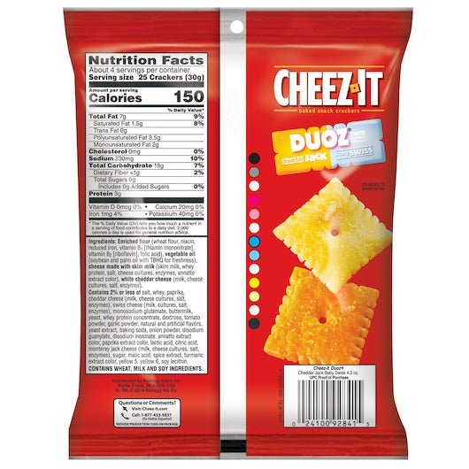 Cheez-It DuCheddar & Baby Swiss Cracker, 4.3 Ounces- 6 Per Case.