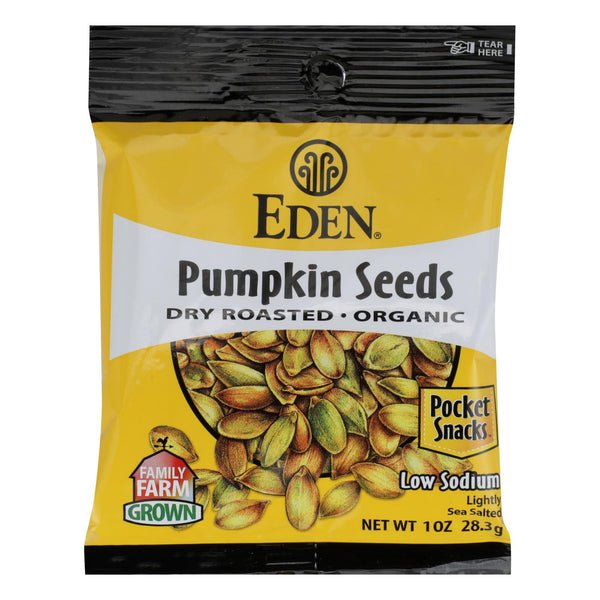 Eden Foods Organic Pocket Snacks - Pumpkin Seeds - Dry Roasted and Salted - 1 Ounce - Case of 12