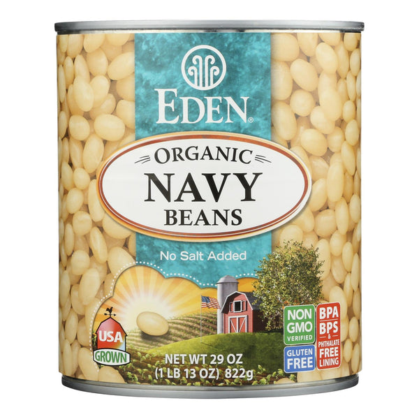 Eden No Salt Added Organic Navy Beans  - Case of 12 - 29 Ounce