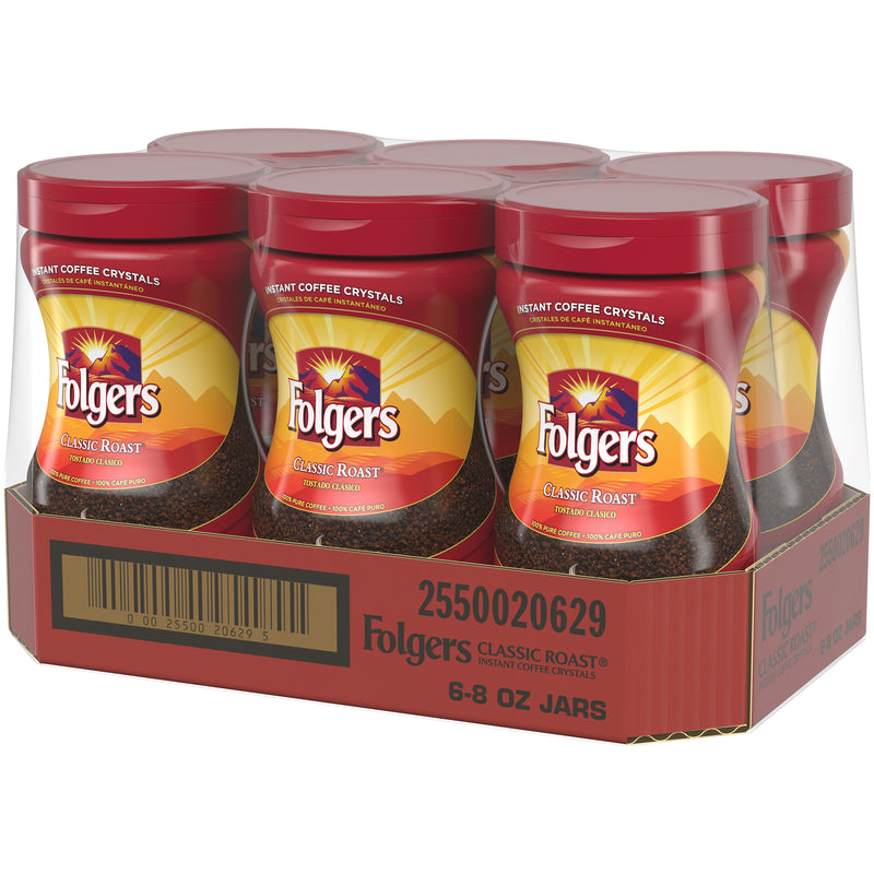 Folgers Caffeinated Instant Count 8 Ounce Size - 6 Per Case.