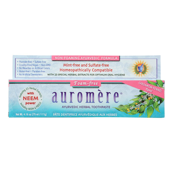 Auromere Toothpaste - Foam-Free Cardamom-Fennel - Case of 1 - 4.16 Ounce.