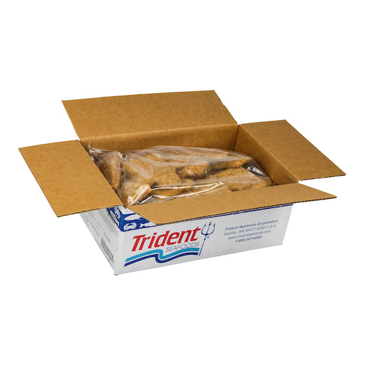 Trident Seafoods 4 Ounce 10 Grain Crunchy Breaded Oven Ready Pollock 10 Pound Each - 1 Per Case.