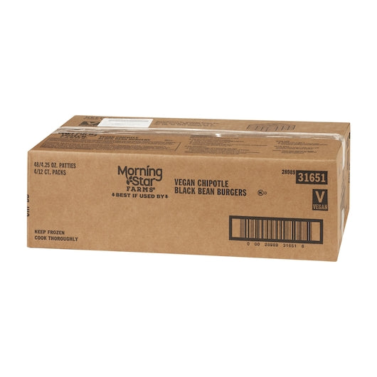 Morningstar Farms Veggie Burgers Spicy Chipotle Black Bean 4.25 Ounce Size - 48 Per Case.