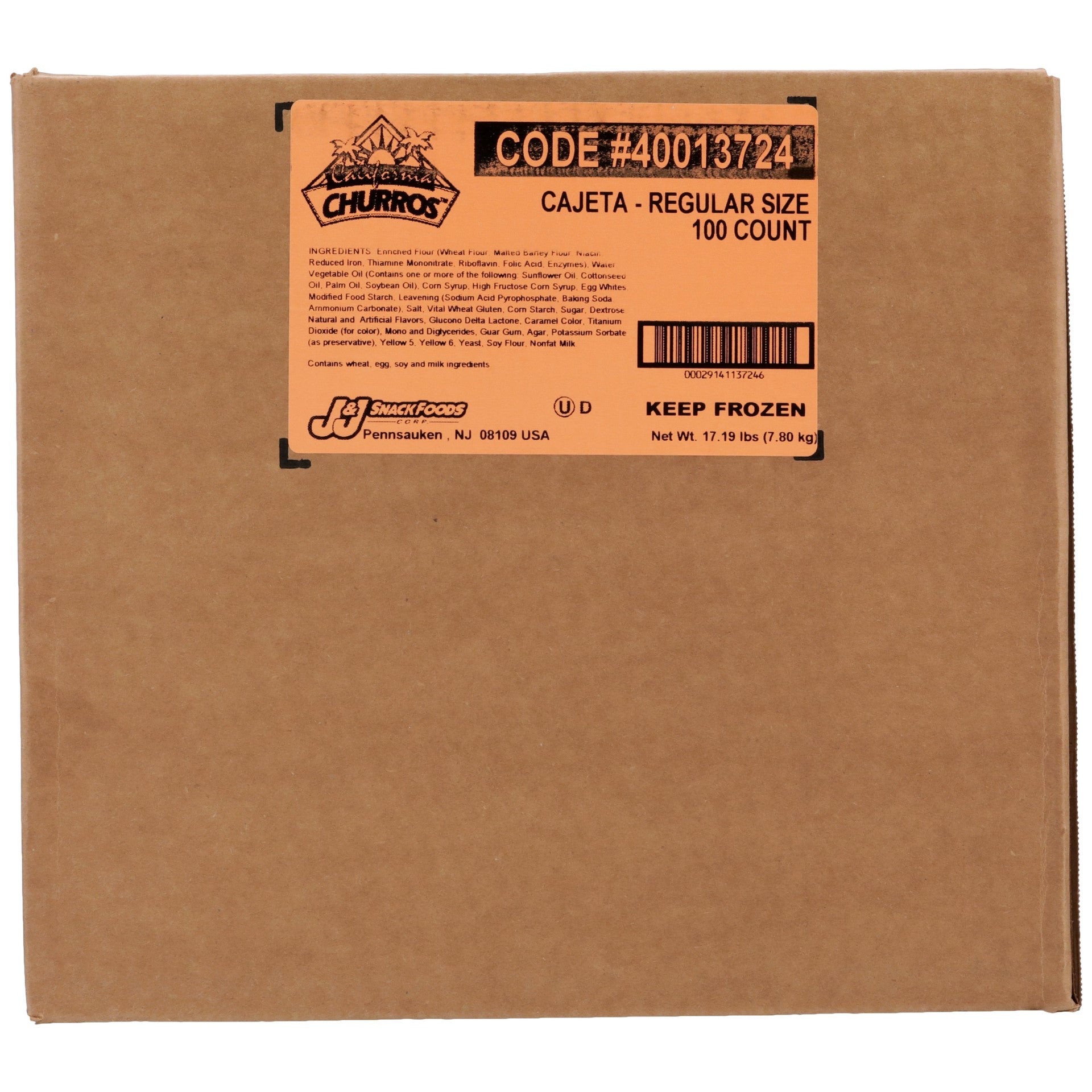 California Churro Cajeta Filled Churros, 10 Inches - 100 Per Case.