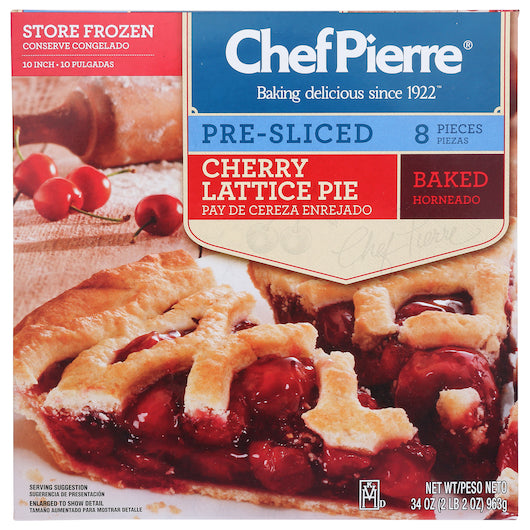 Chef Pierre Cherry Lattice Pre-Sliced 8 Slices 10" Pie 2.125 Pound Each - 6 Per Case.