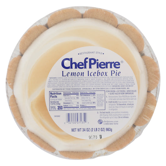 Chef Pierre Lemon Ice Box 10" Pie 34 Ounce Size - 6 Per Case.