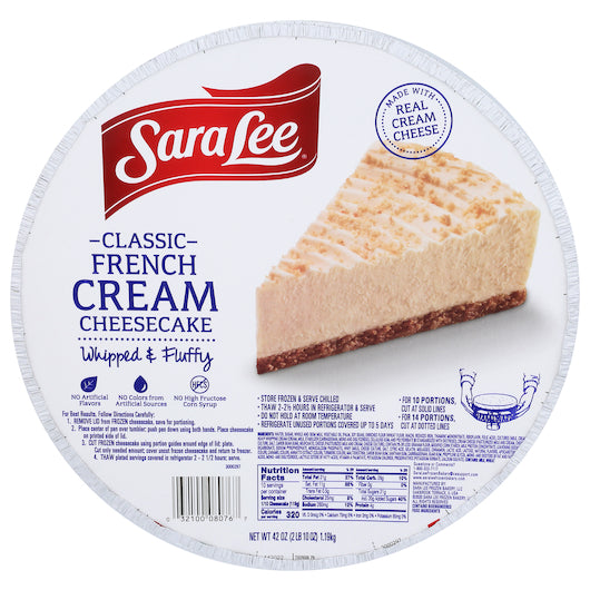 Sara Lee 10" Round Plain French Cream Cheesecake 2.625 Pound Each - 8 Per Case.