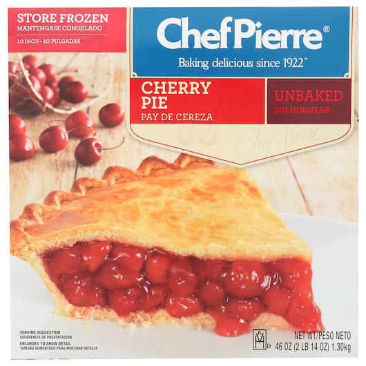 Chef Pierre Unbaked Cherry Pie 10" 46 Ounce Size - 6 Per Case.
