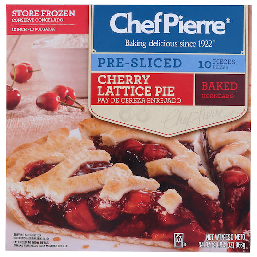 Chef Pierre Cherry Pre-Sliced & Baked 10 Slices 10" Pie 2.125 Pound Each - 6 Per Case.