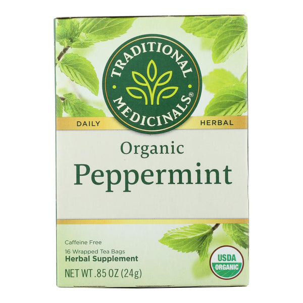 Traditional Medicinals Organic Peppermint Herbal Tea - Caffeine Free - Case of 6 - 16 Bags