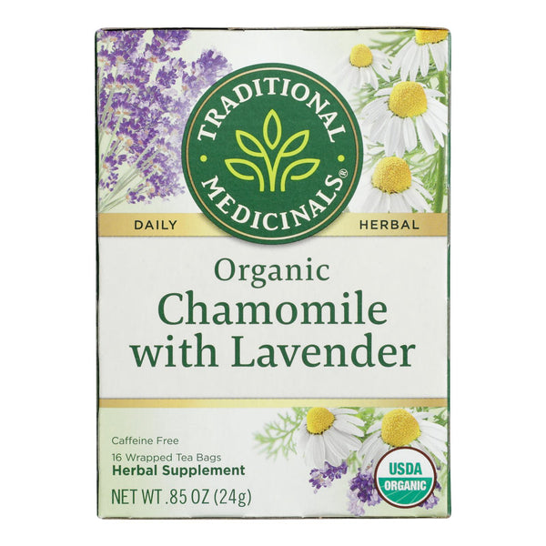 Traditional Medicinals Organic Chamomile with Lavender Herbal Tea - Caffeine Free - Case of 6 - 16 Bags