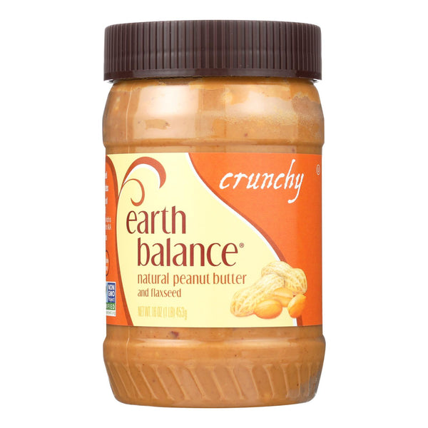 Earth Balance Crunchy Peanut Butter and Flaxseed - Case of 12 - 16 Ounce.