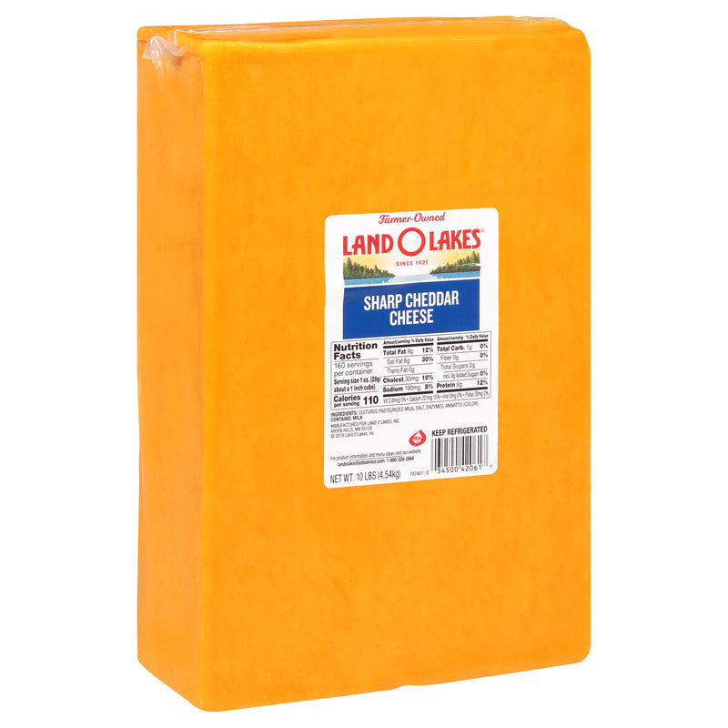 Land-O-Lakes® Sharp Cheddar Cheese Yellow 10 Pound Each - 1 Per Case.