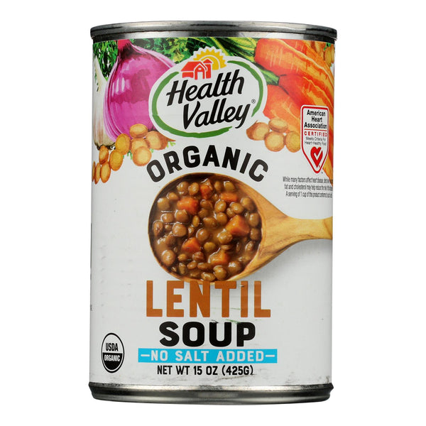 Health Valley Organic Soup - Lentil No Salt Added - Case of 12 - 15 Ounce.