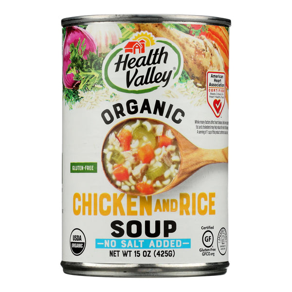 Health Valley Organic Soup - Chicken Rice No Salt Added - Case of 12 - 15 Ounce.
