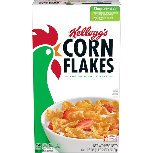 Kellogg's Corn Flakes Cereal 18 Ounce Size - 6 Per Case.