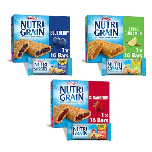 Kellogg's Nutri Grain Soft Baked Breakfast Bars Variety 1 Count Packs - 48 Per Case.