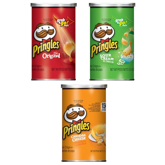 Pringles Crisps Grab N Go Variety Shipper 1 Count Packs - 48 Per Case.
