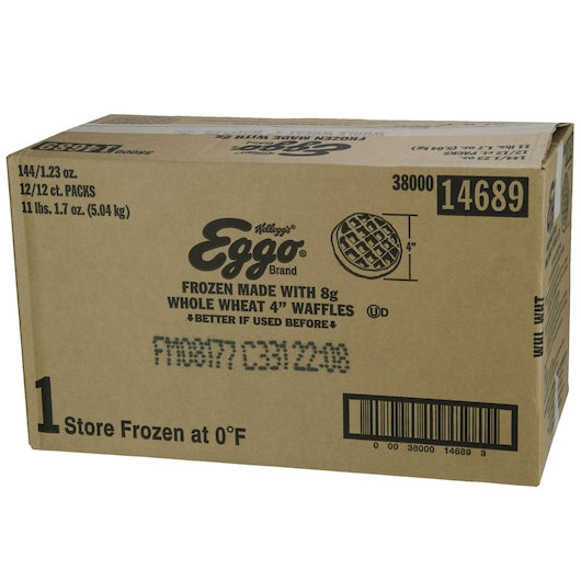 Kellogg's Eggo Whole Grain Wheat Waffles, 1.23 Ounce Size - 144 Per Case.