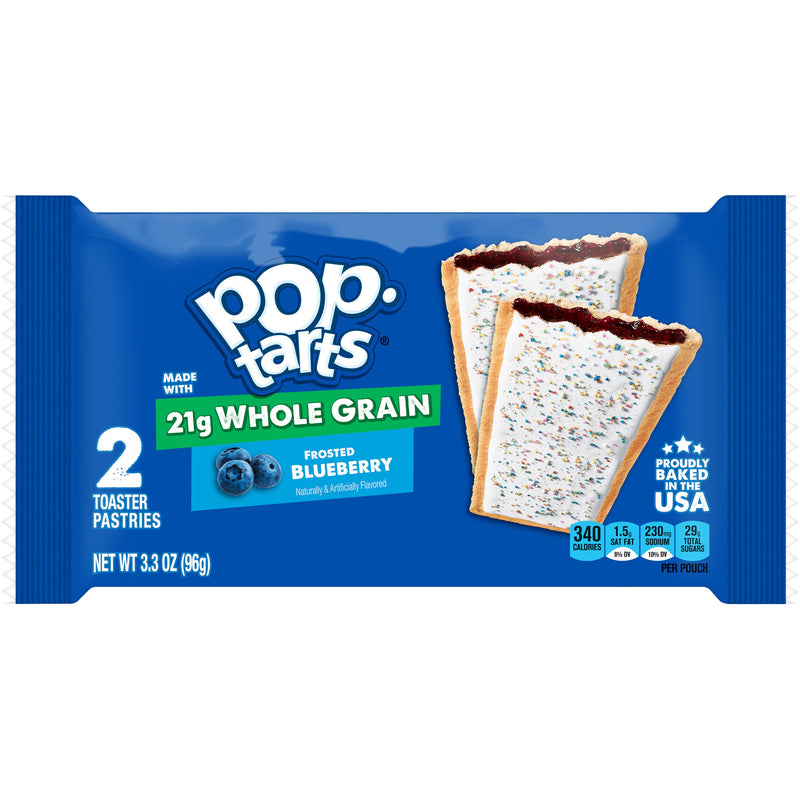 Kellogg's Pop-Tarts Whole Grain Frosted Blueberry Pastry 3.3 Ounce Size - 72 Per Case.