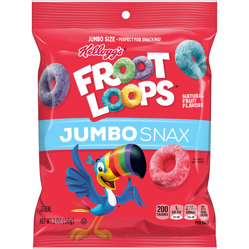 Kellogg's Cereal Snacking Froot Loops Jumbo Snax 2 Ounce Size - 6 Per Case.