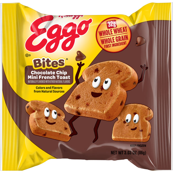 Kellogg's Eggo Bites Mini Chocolate Chip French Toast 3.03 Ounce Size - 72 Per Case.