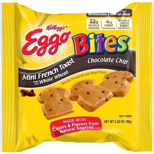 Kellogg's Eggo Bites Mini Chocolate Chip French Toast 3.03 Ounce Size - 72 Per Case.