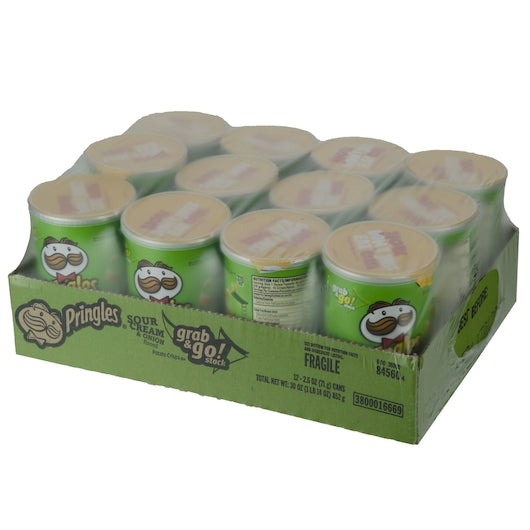 Pringles Grab & Go Sour Cream & Onion Potato Crisp, 2.5 Ounces - 12 Per Case.