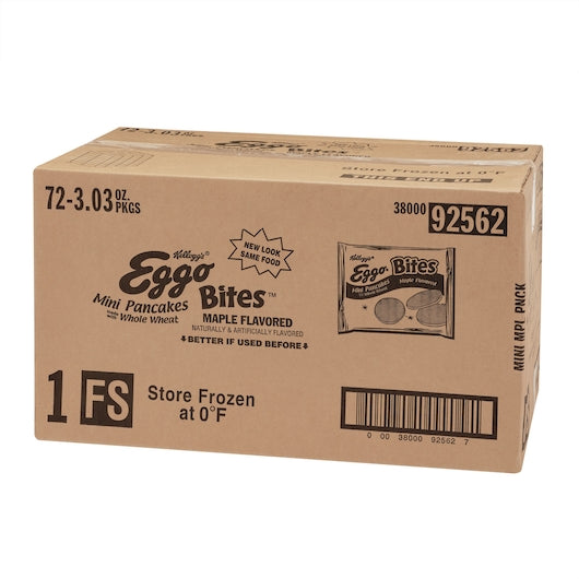 Kellogg's Eggo Bites Mini Maple Pancake 3.03 Ounce Size - 72 Per Case.