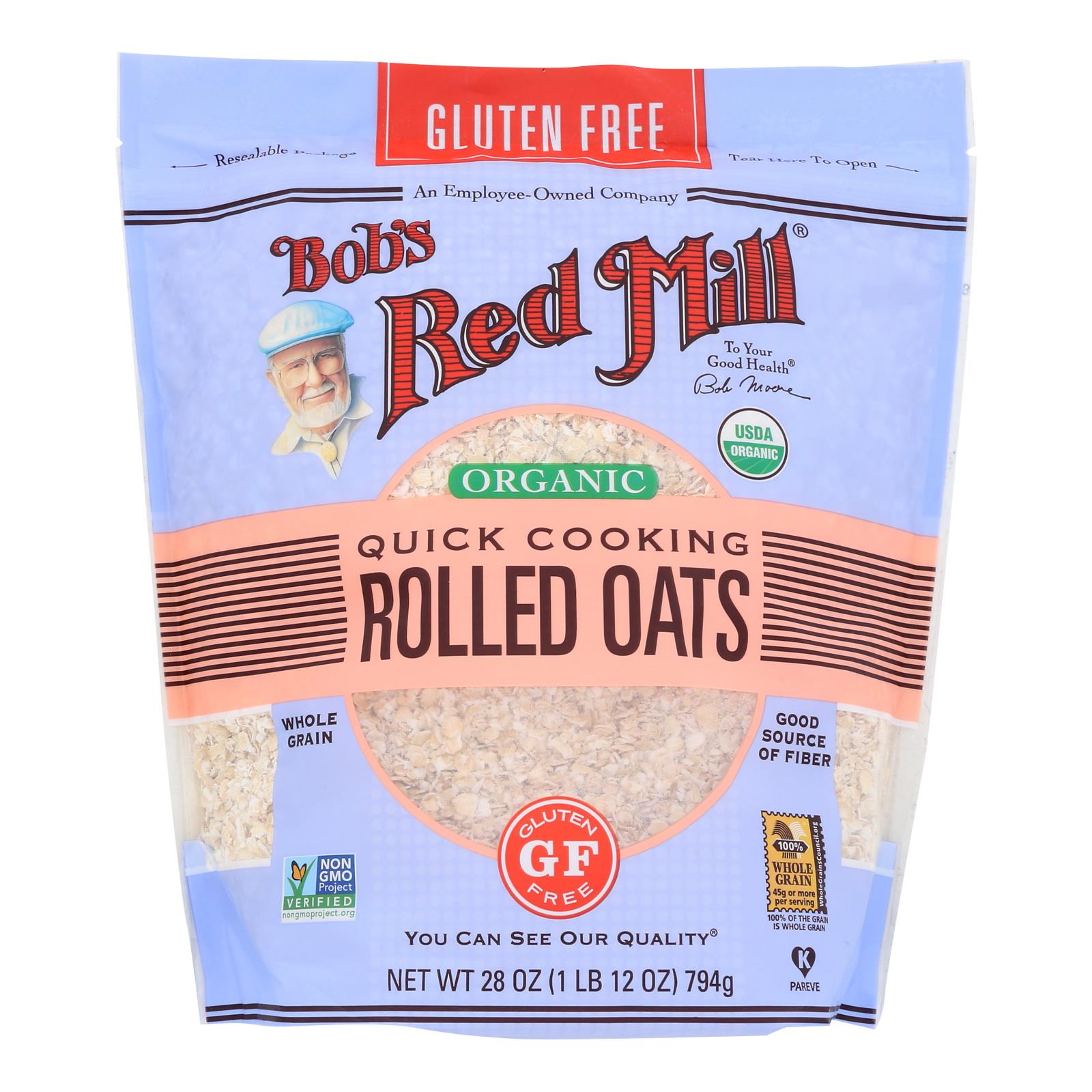 Bob's Red Mill - Organic Quick Cooking Rolled Oats - Gluten Free - Case of 4-28 Ounce