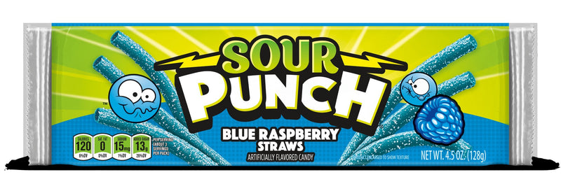 Sour Punch Straws Blue Raspberry Casetray 4.5 Ounce Size - 24 Per Case.