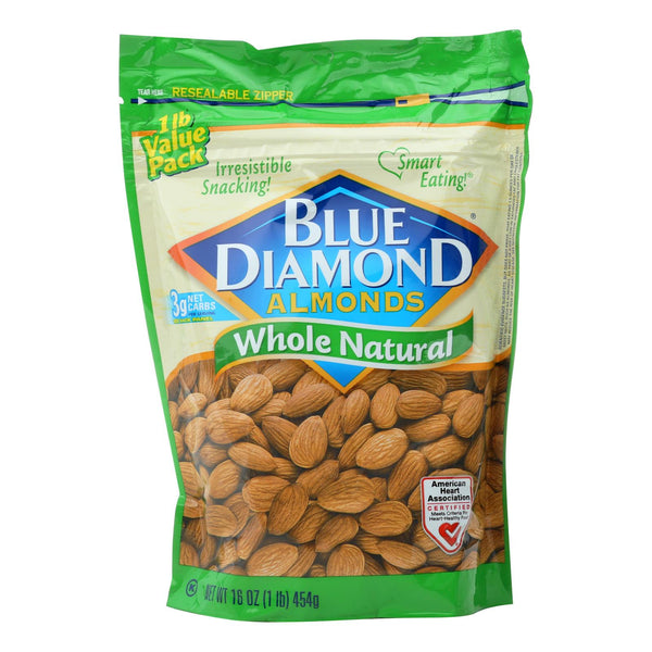 Blue Diamond Whole Natural Almonds - Case of 6 - 16 Ounce