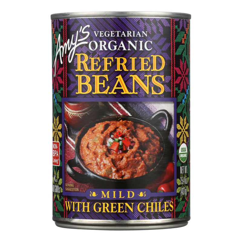 Amy's - Organic Refried Beans with Green Chiles - Case of 12 - 15.4 Ounce.