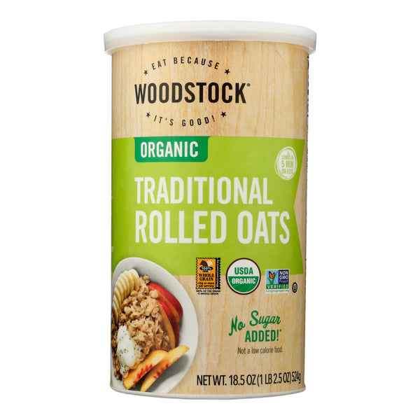 Woodstock Organic Traditional Rolled Oats - Case of 12 - 18.5 Ounce