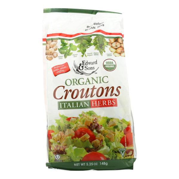 Edward and Sons Organic Croutons - Italian Herbs - Case of 6 - 5.25 Ounce.